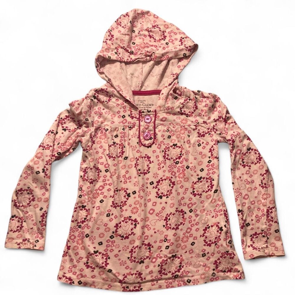 Sz 6 Girls Faded-glory Pink Hearts & Flowers T-Shirt/Hoodie